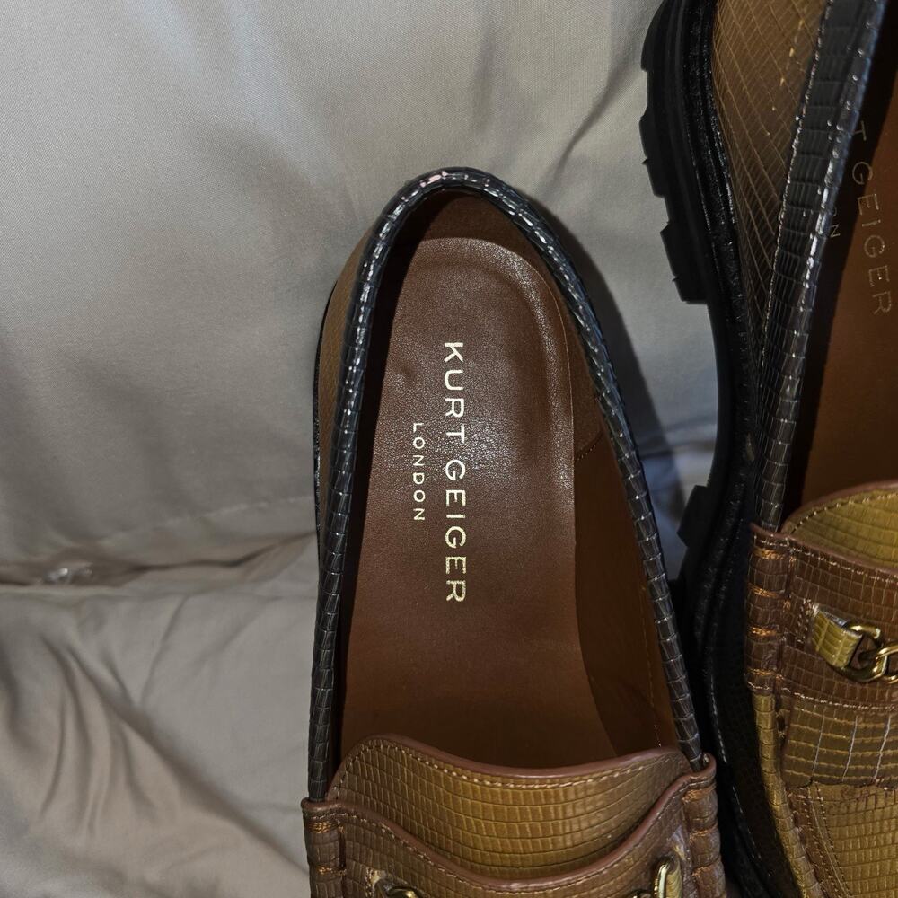 NWOT Kurt Geiger London reptile brown Leather Loafers EURO Size40 eagle head - Picture 2 of 5